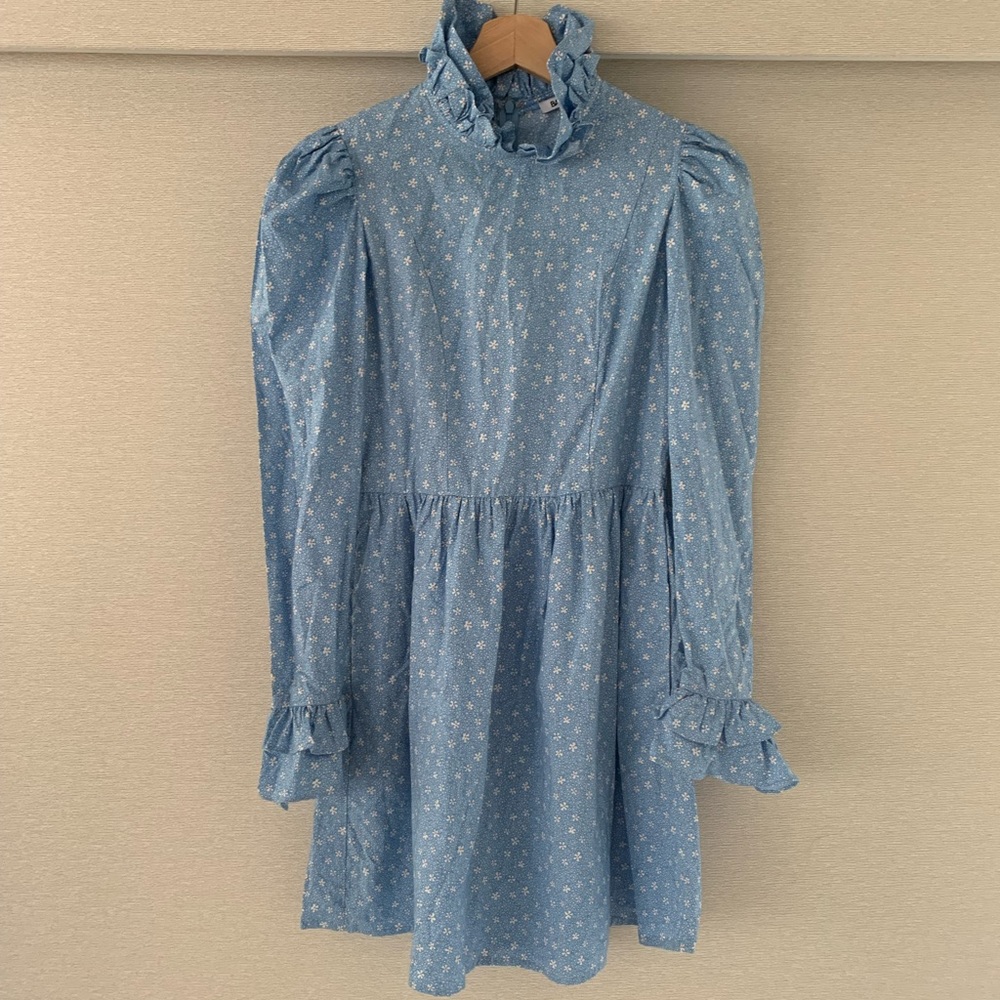 Batsheva Powder blue floral mini dress, size Small